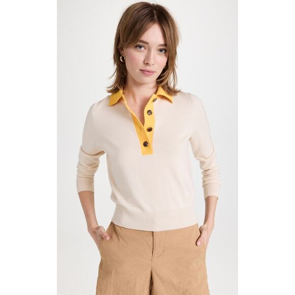 Tory Burch Contrast Collar Long Sleeve Polo Sweater size XS